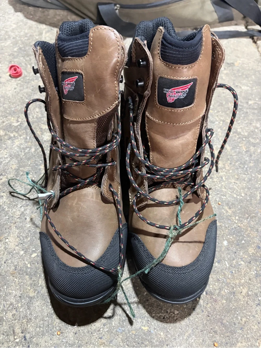 Red Wing Shoes Brown Leather Men's Work Boots with Black Toe Caps